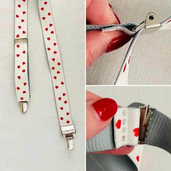 CTM Infant Toddler Suspenders White with Red Hearts Elastic Clip-End Suspenders - Picture 3 of 6